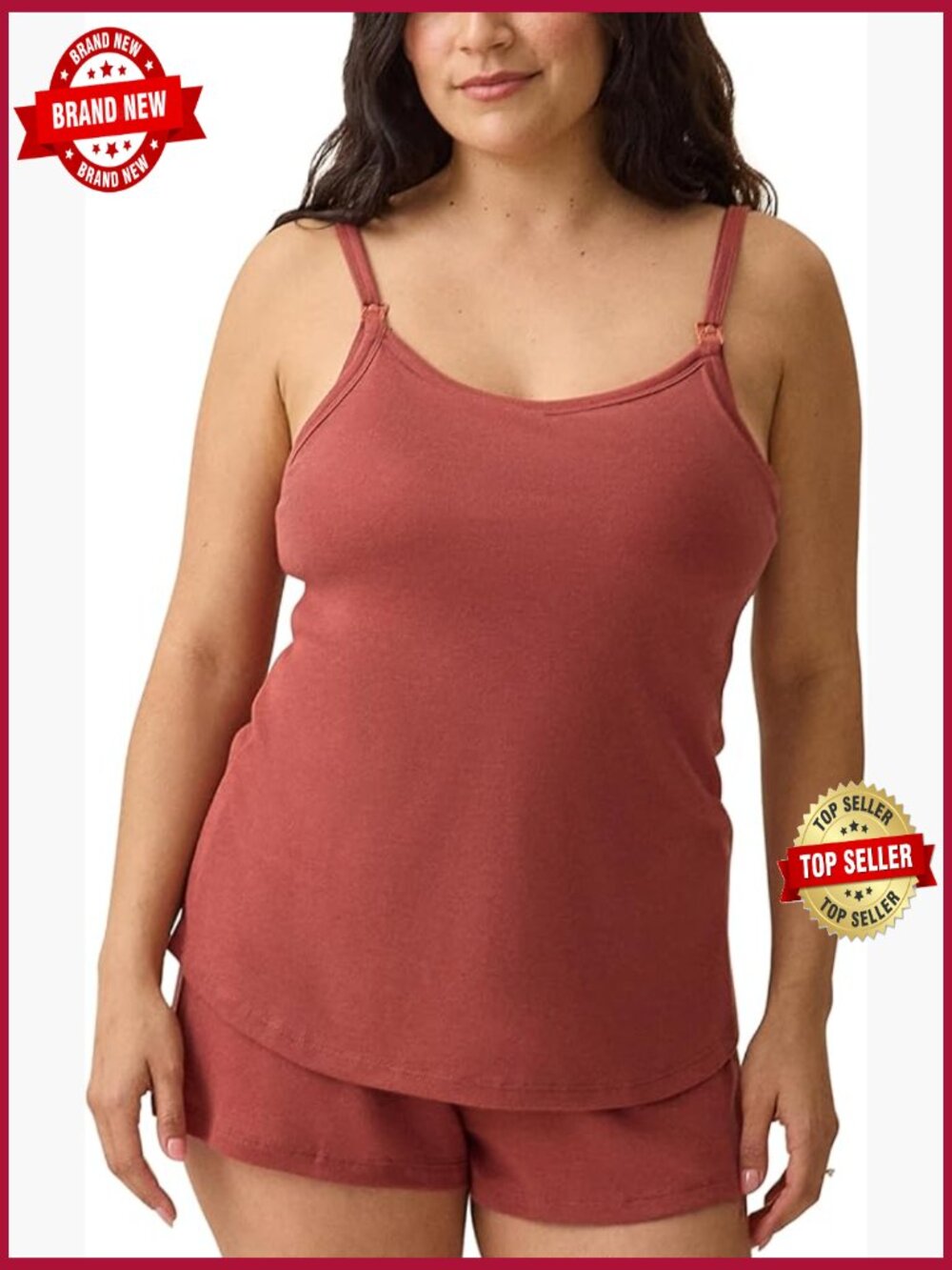 Ribbed Nursing Pajama Set - Built-In Shelf Bra, Clip-Down Nursing Access,